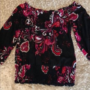 INC top, black with pink and white flowers 🌸